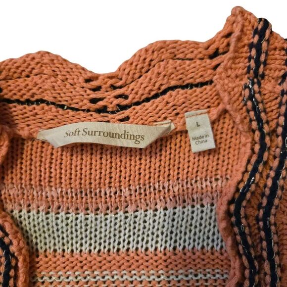 Soft Surroundings Sweater Womens Large Multi Artist Salmon Crochet Knit Cardigan - Picture 3 of 7